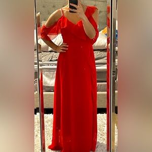 Fashionmia red chiffon ruffle off the shoulder maxi dress NWT size M